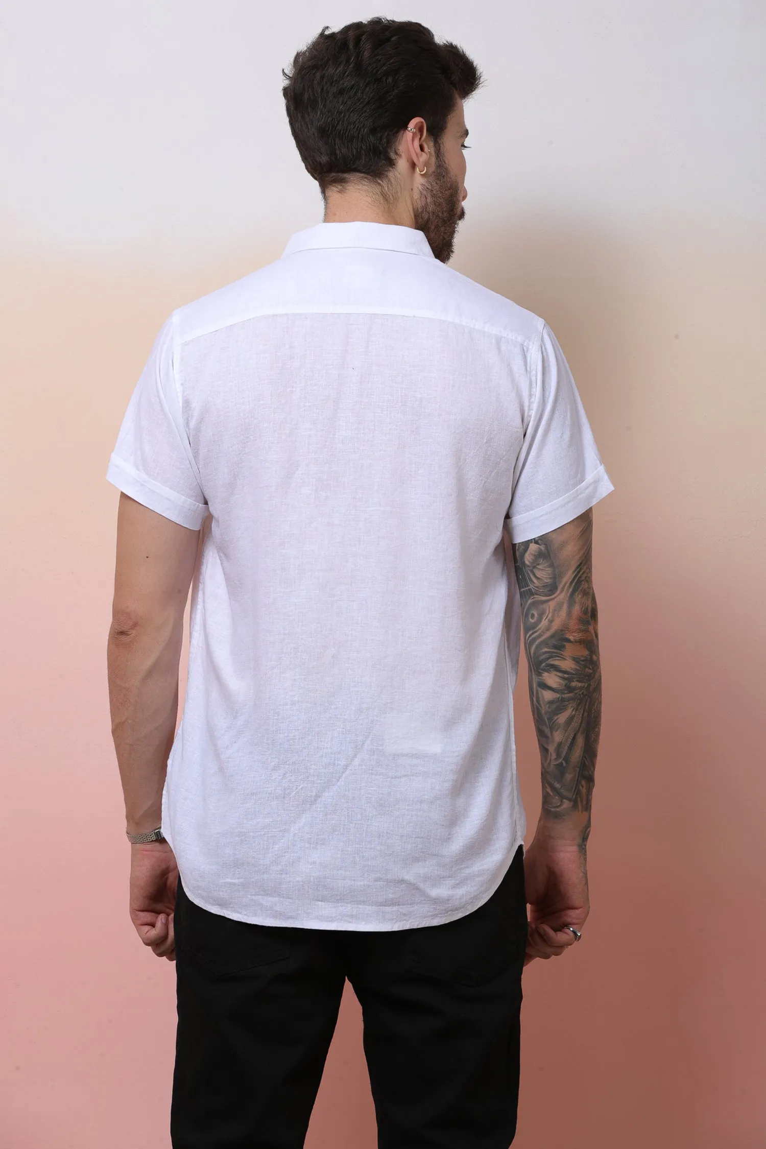 Halfsleeve White Linen Plain Shirt