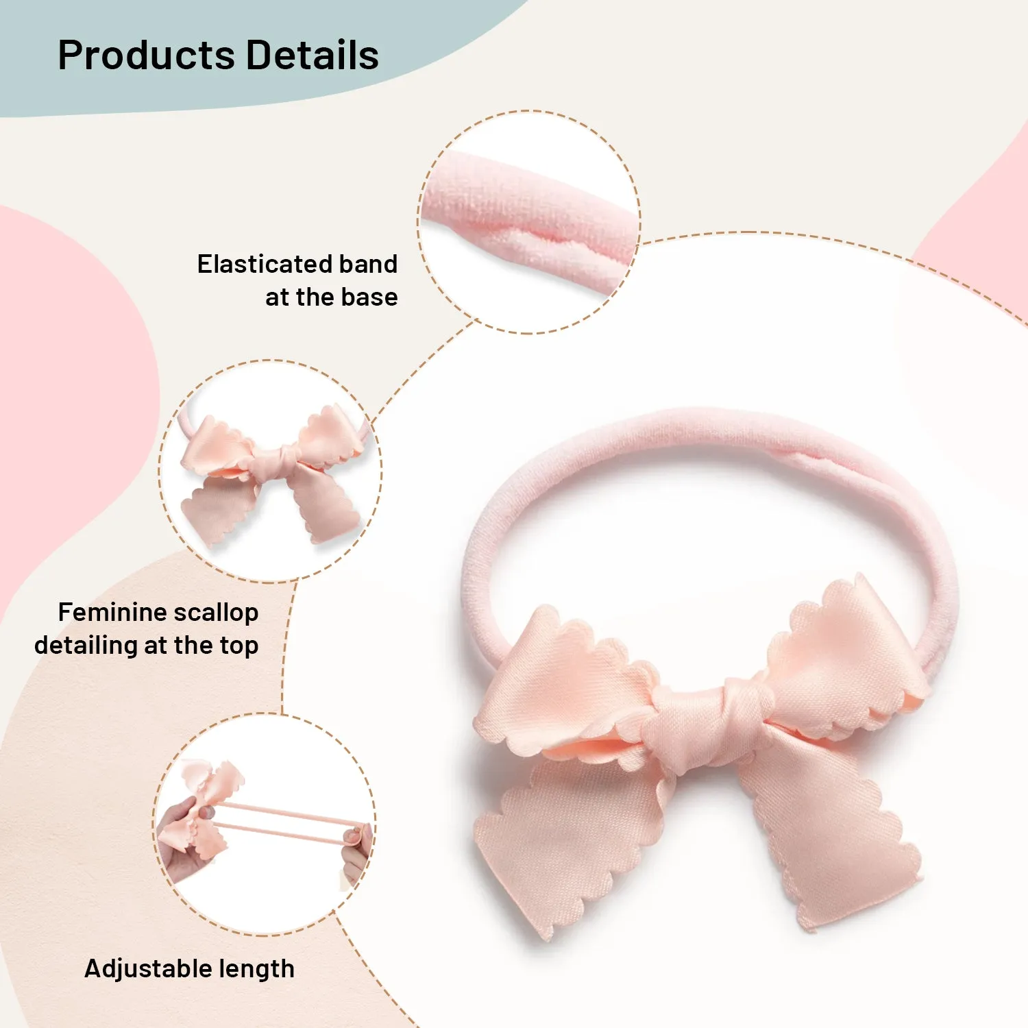 Halo Luxe Gumdrop Scalloped Satin Baby Bow Headband - Ballet Slipper
