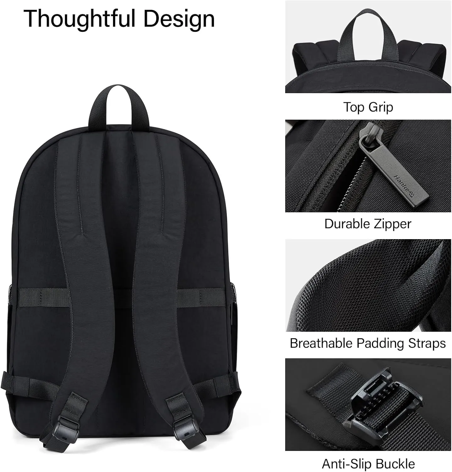 Hanke Travel Backpack for Women Men, Effortless Work Backpack for Women, Airline Approved Anti Theft Backpacks with Luggage Strap, Lightweight School Backpacks Casual Daypack(Graphite Black)