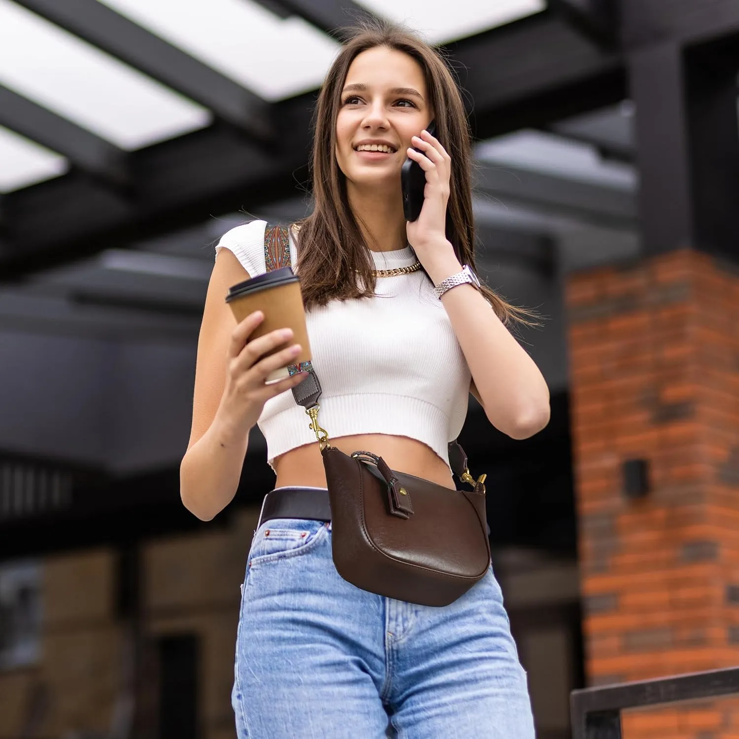 HESHE Leather Crossbody Bags for Women Soft Hobo Purses Stylish Satchel Bags Boho Shoulder Handbags with Wide Strap