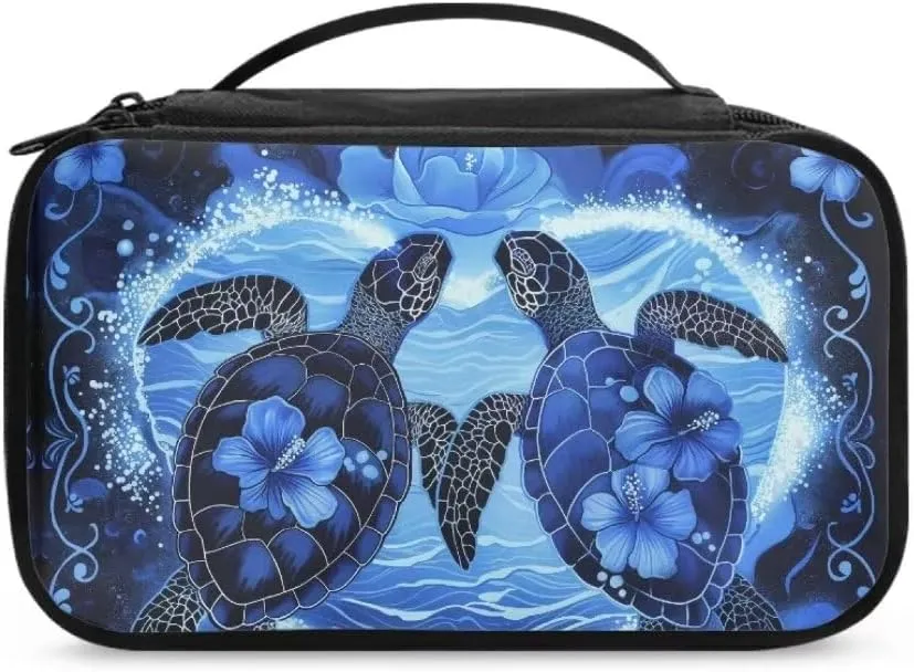 Hibiscus Makeup Bag Turtle Heart Waterproof Storage Bag Professional Cosmetic Artist Organizer Zipper Travel Toiletry Pouch for Women and Girls