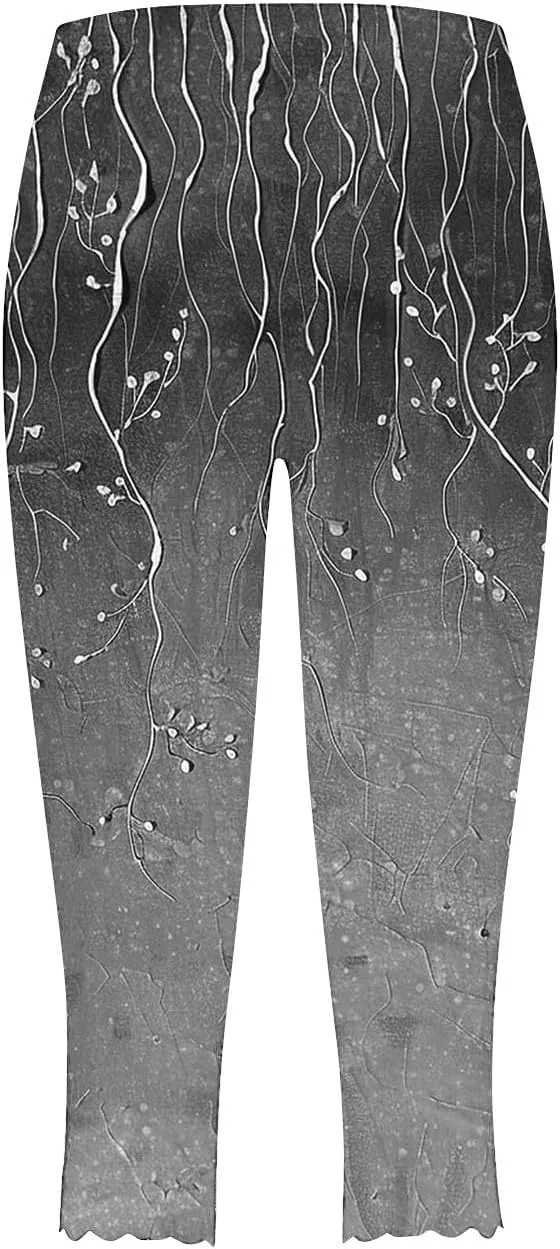 High Waisted Leggings for Women Summer Trendy Print Cropped Pants 2025 Casual Slim Fit Yoga Pants Home Lounge Bottoms