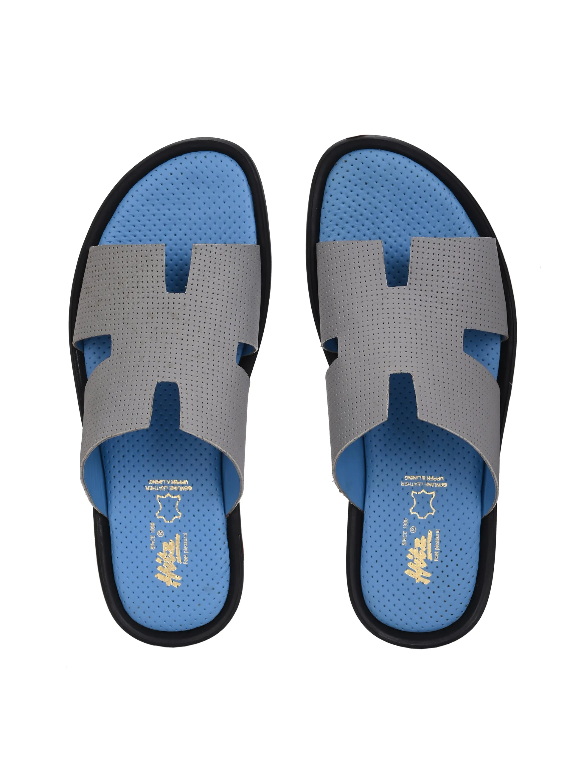 Hitz Men's Grey Leather Casual Slipper