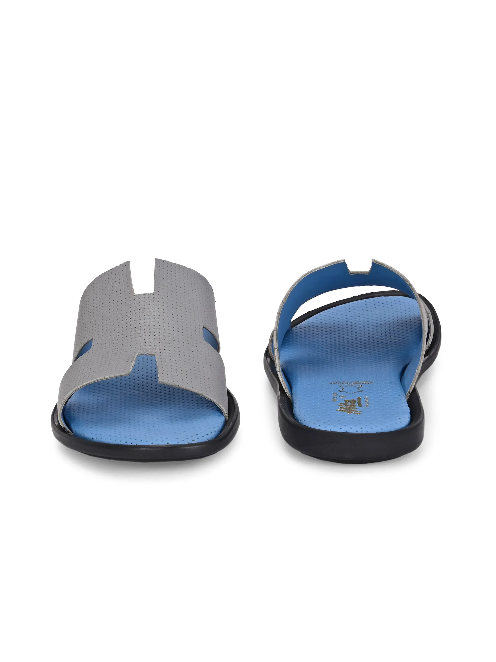 Hitz Men's Grey Leather Casual Slipper