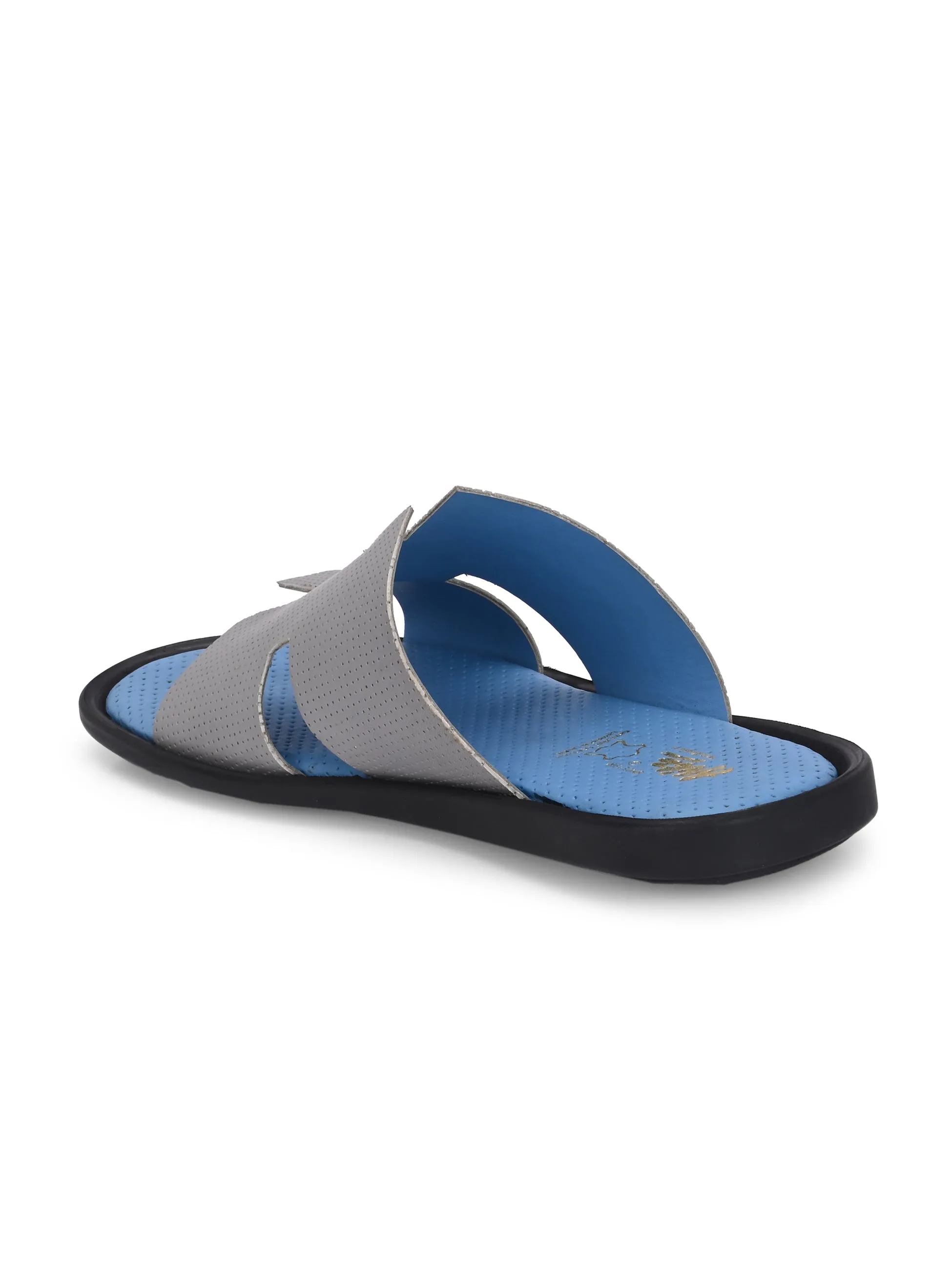 Hitz Men's Grey Leather Casual Slipper