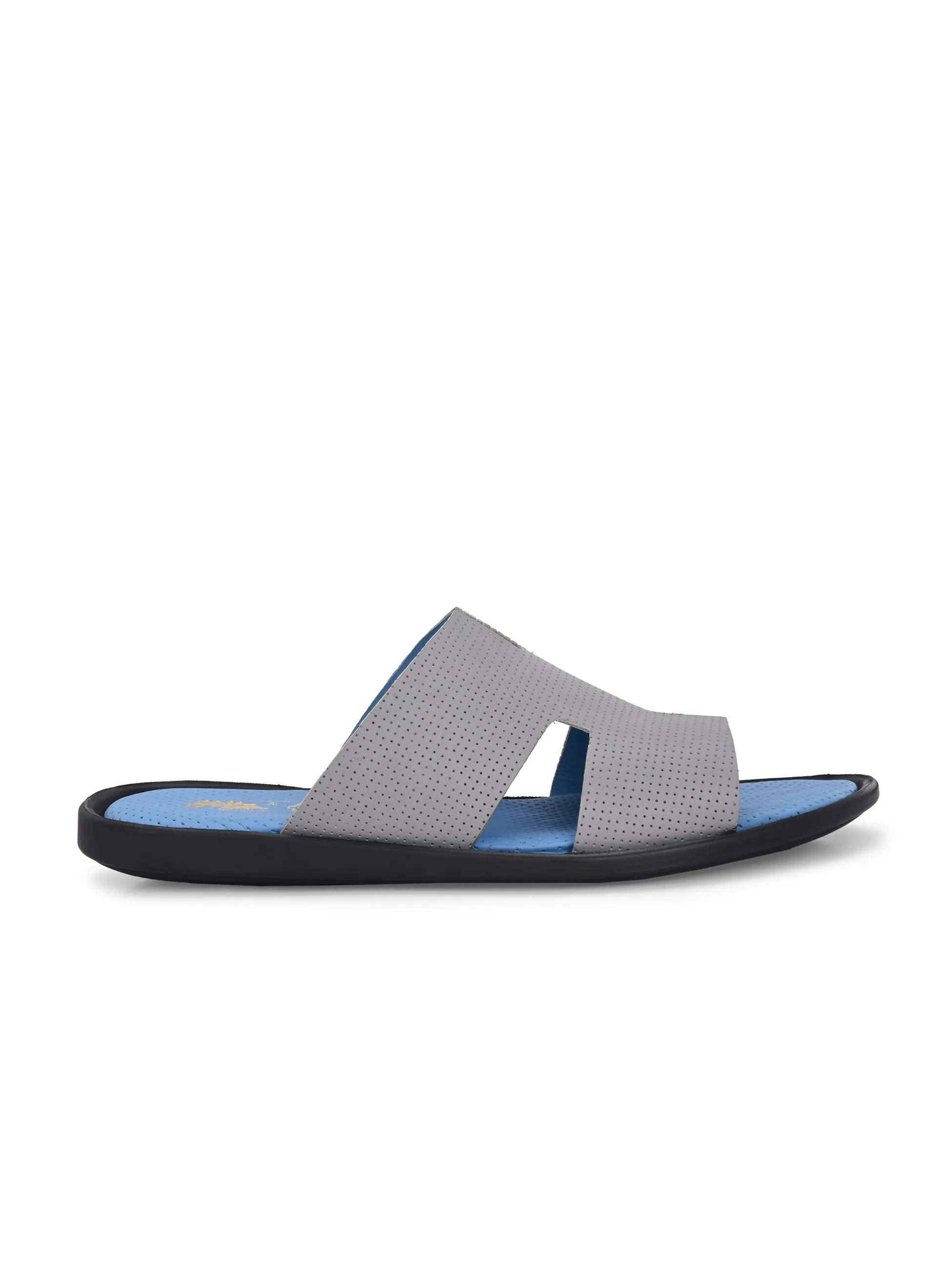 Hitz Men's Grey Leather Casual Slipper