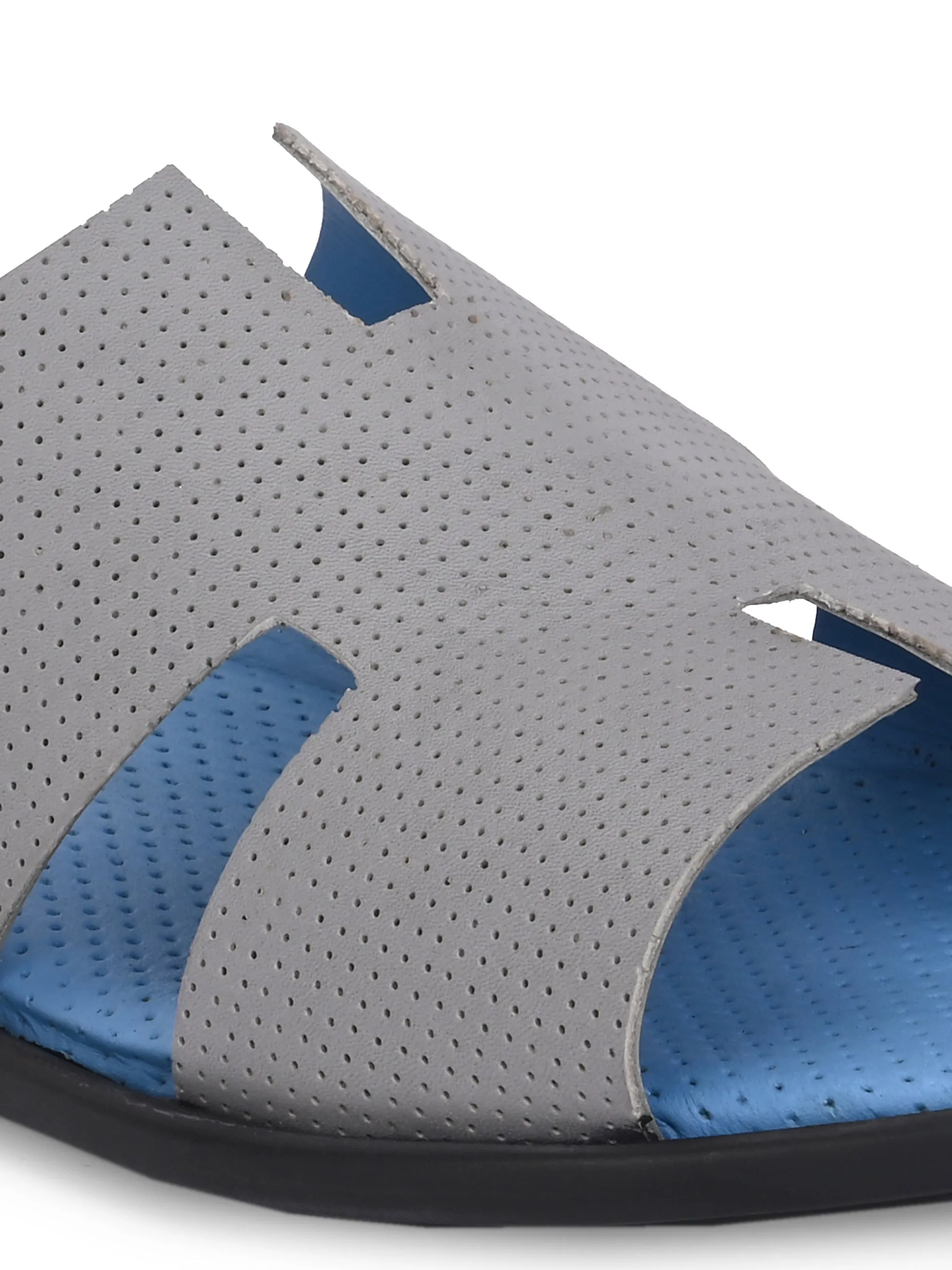 Hitz Men's Grey Leather Casual Slipper