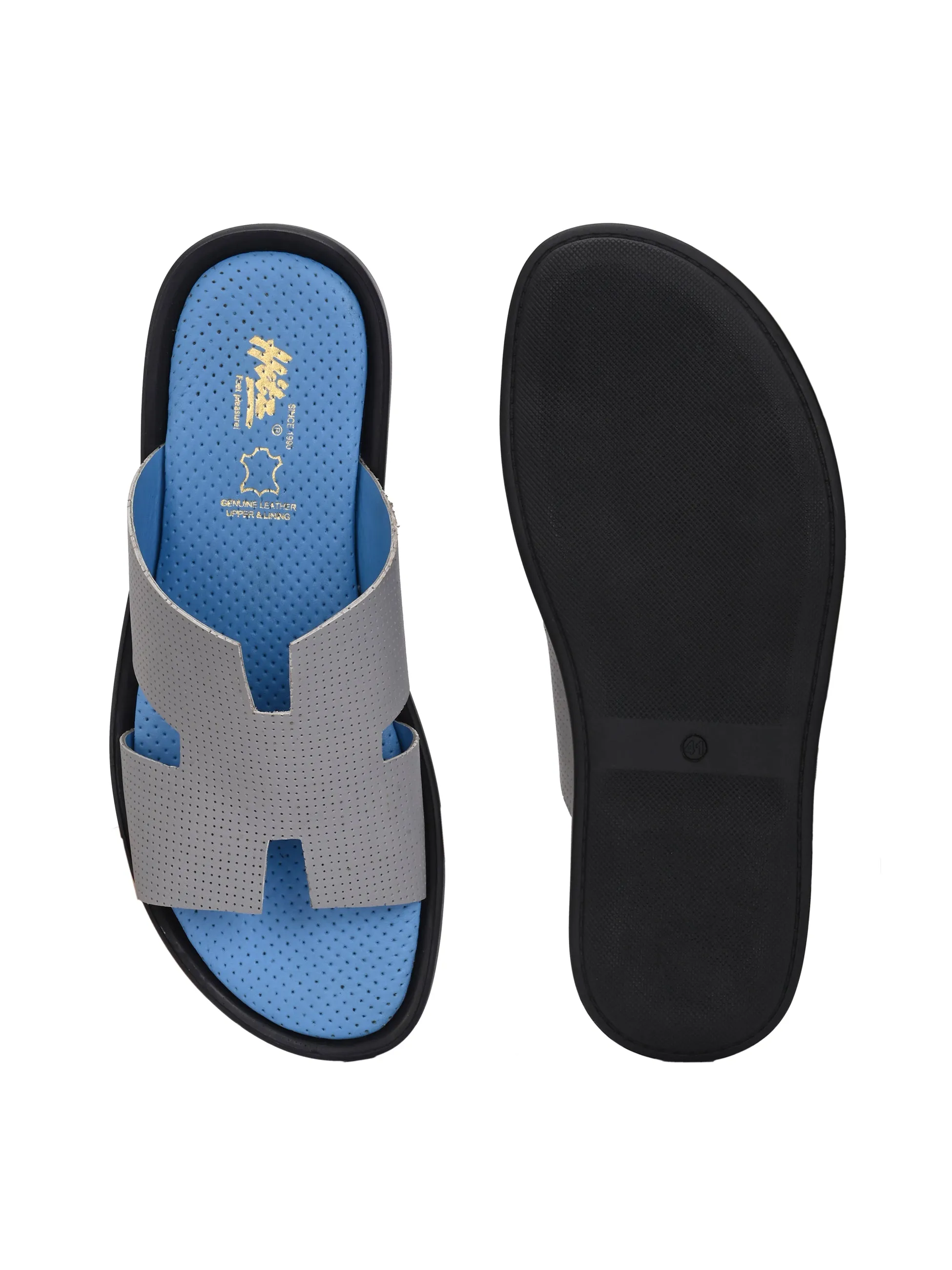 Hitz Men's Grey Leather Casual Slipper