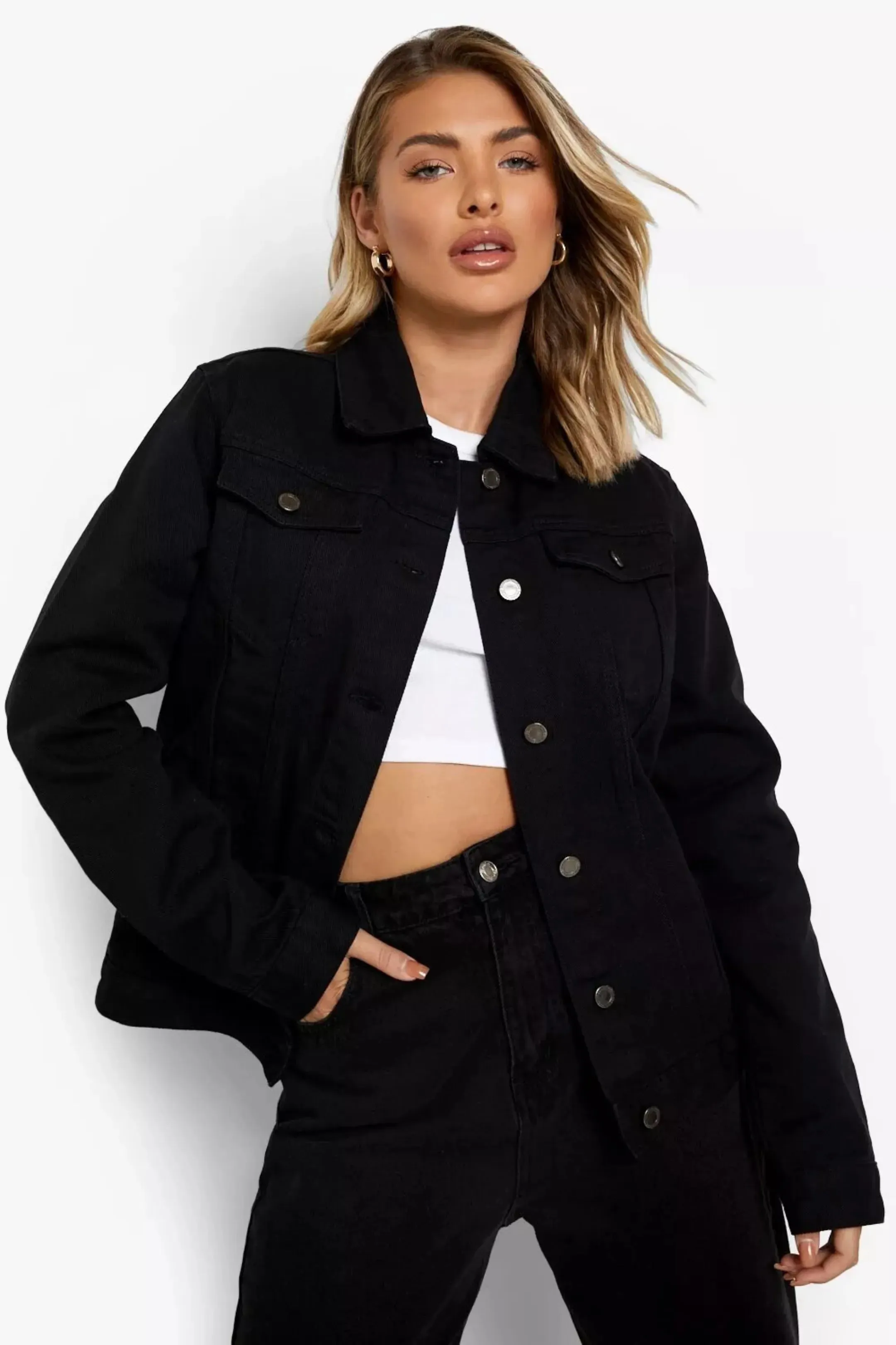 hm pure black denim jacket