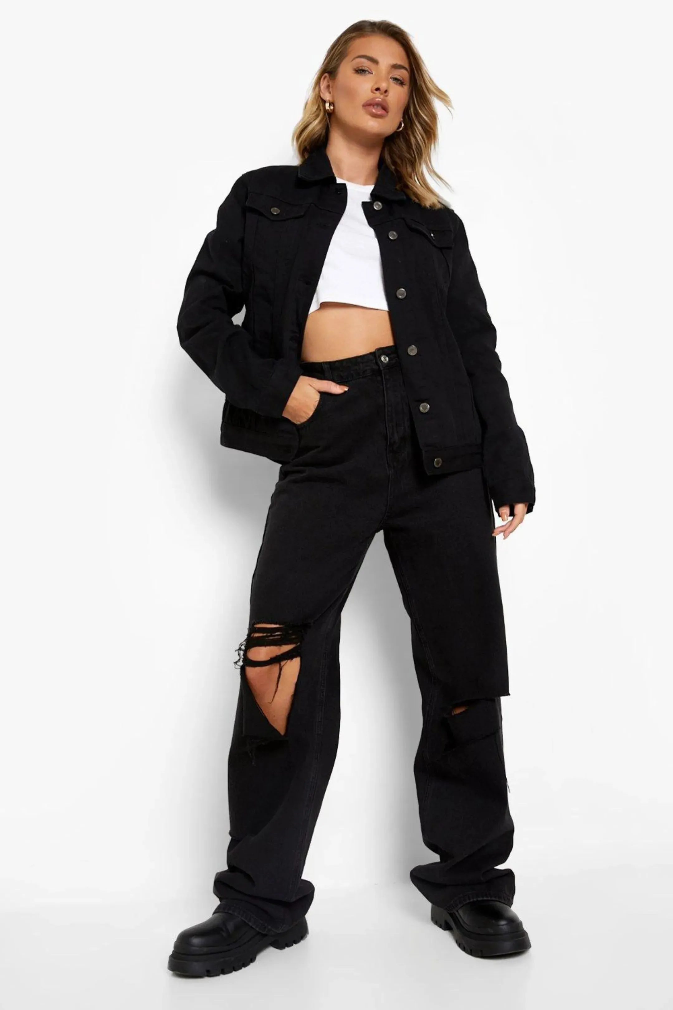 hm pure black denim jacket