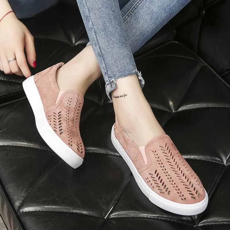 Hollow Out Pure Color Canvas Round Toe Flats Casual Shoes