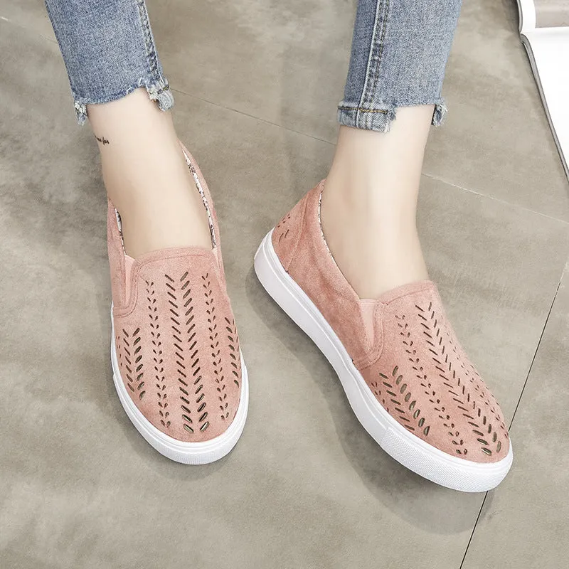 Hollow Out Pure Color Canvas Round Toe Flats Casual Shoes