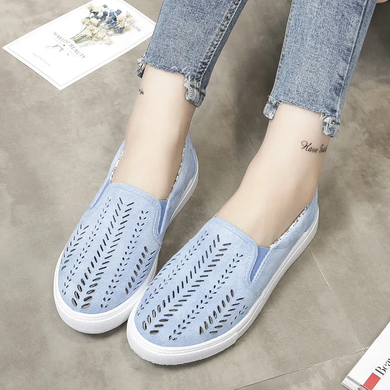 Hollow Out Pure Color Canvas Round Toe Flats Casual Shoes