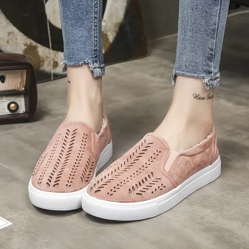 Hollow Out Pure Color Canvas Round Toe Flats Casual Shoes