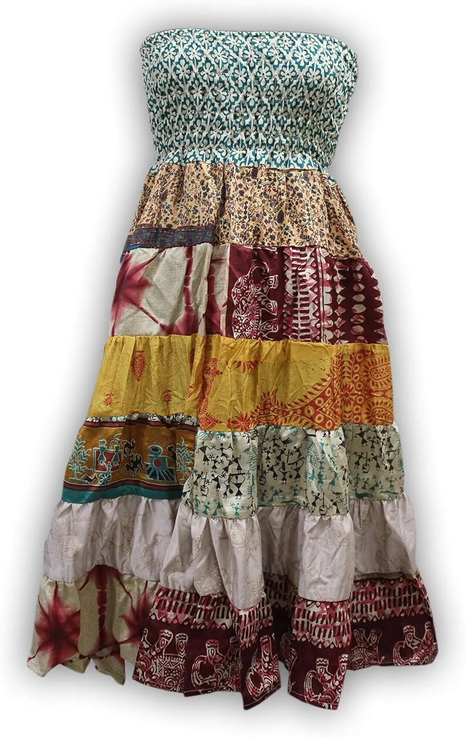 Indian Vintage Silk Sari Patchwork Gypsy Long Skirt Boho Dress Multi