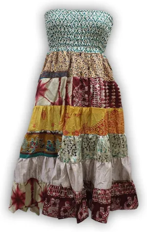 Indian Vintage Silk Sari Patchwork Gypsy Long Skirt Boho Dress Multi