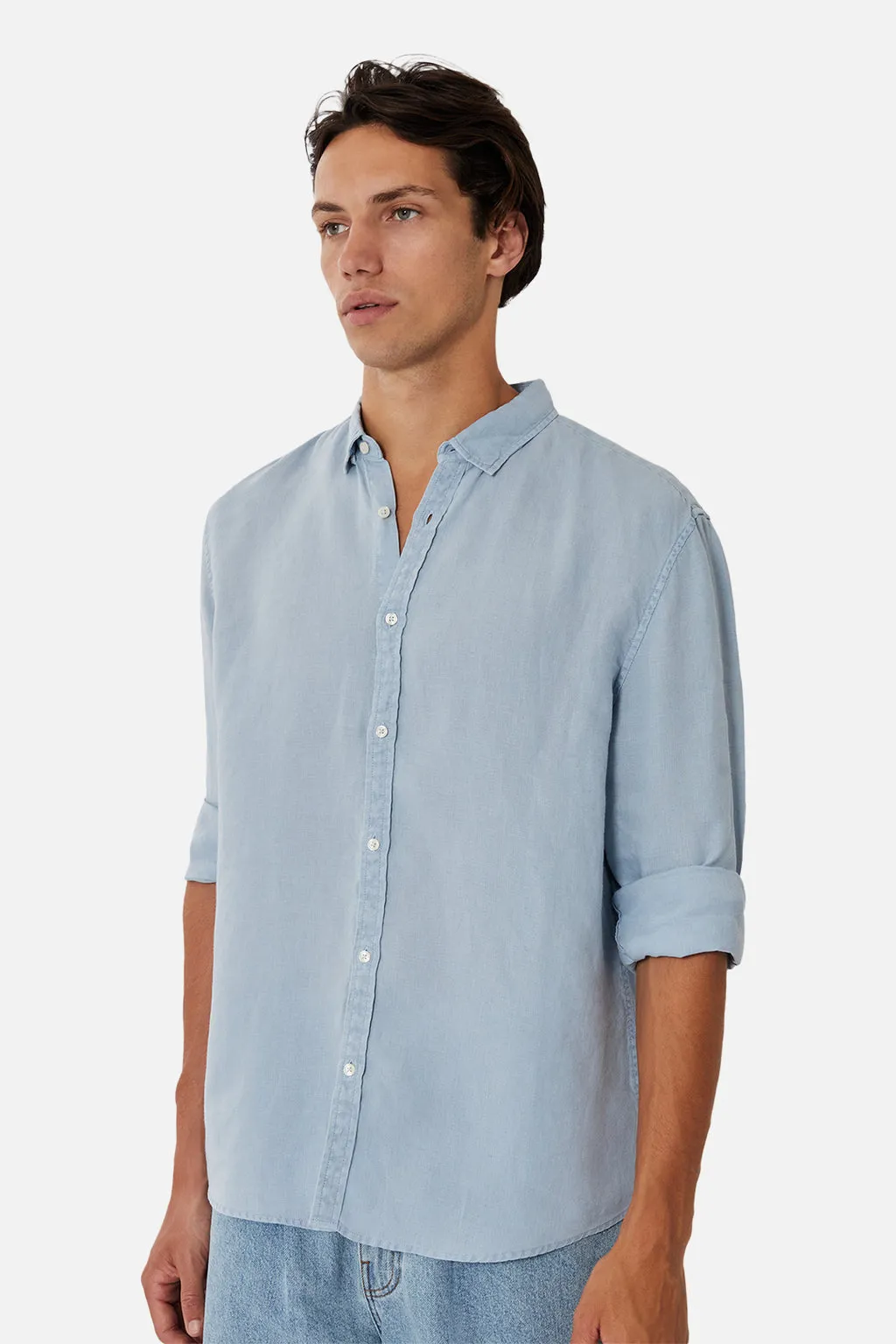 INDUSTRIE, The Tennyson Long Sleeve Linen Shirt, FRENCH BLUE