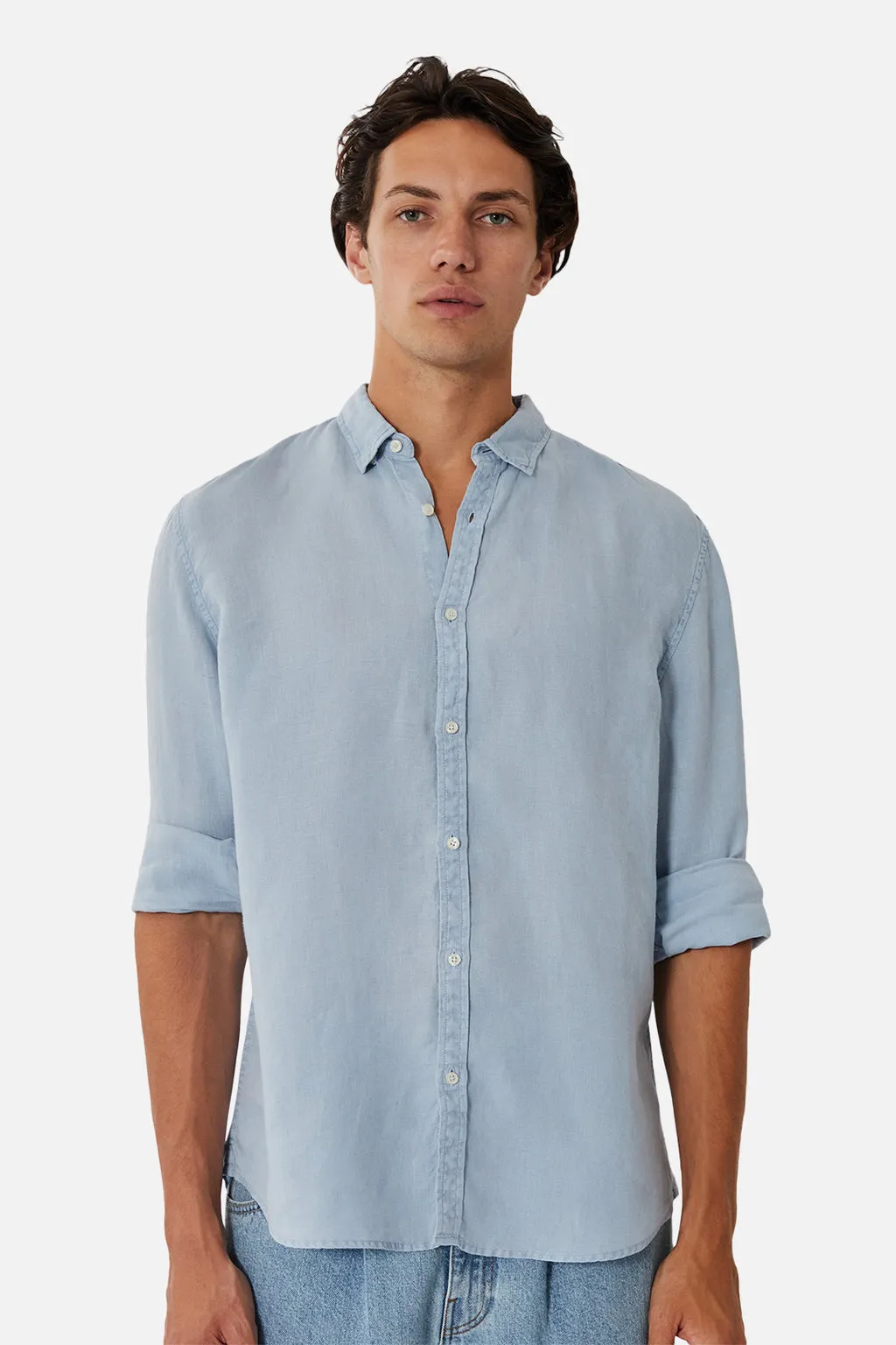 INDUSTRIE, The Tennyson Long Sleeve Linen Shirt, FRENCH BLUE