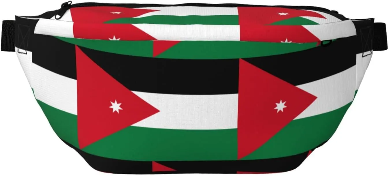 Jordanian Flag Stylish Crossbody Waist Pack - Versatile And Compact Travel Pouch For Hands-Free Storage