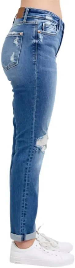 Judy Blue Mid Rise Button Fly Boyfriend Jeans