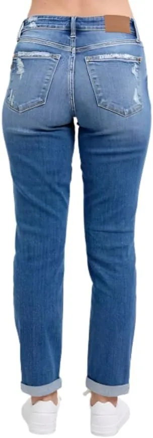 Judy Blue Mid Rise Button Fly Boyfriend Jeans