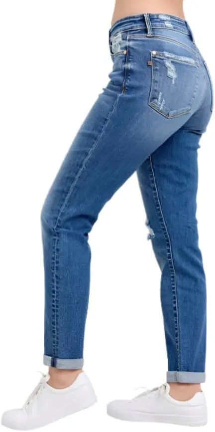 Judy Blue Mid Rise Button Fly Boyfriend Jeans