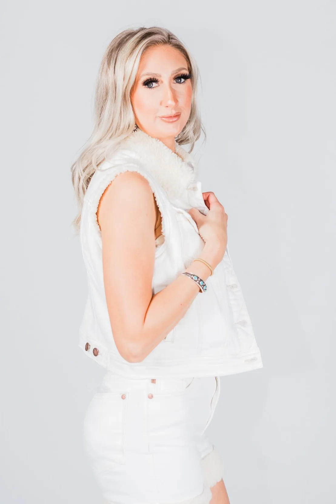 Judy Blue White Sherling Lined Vest
