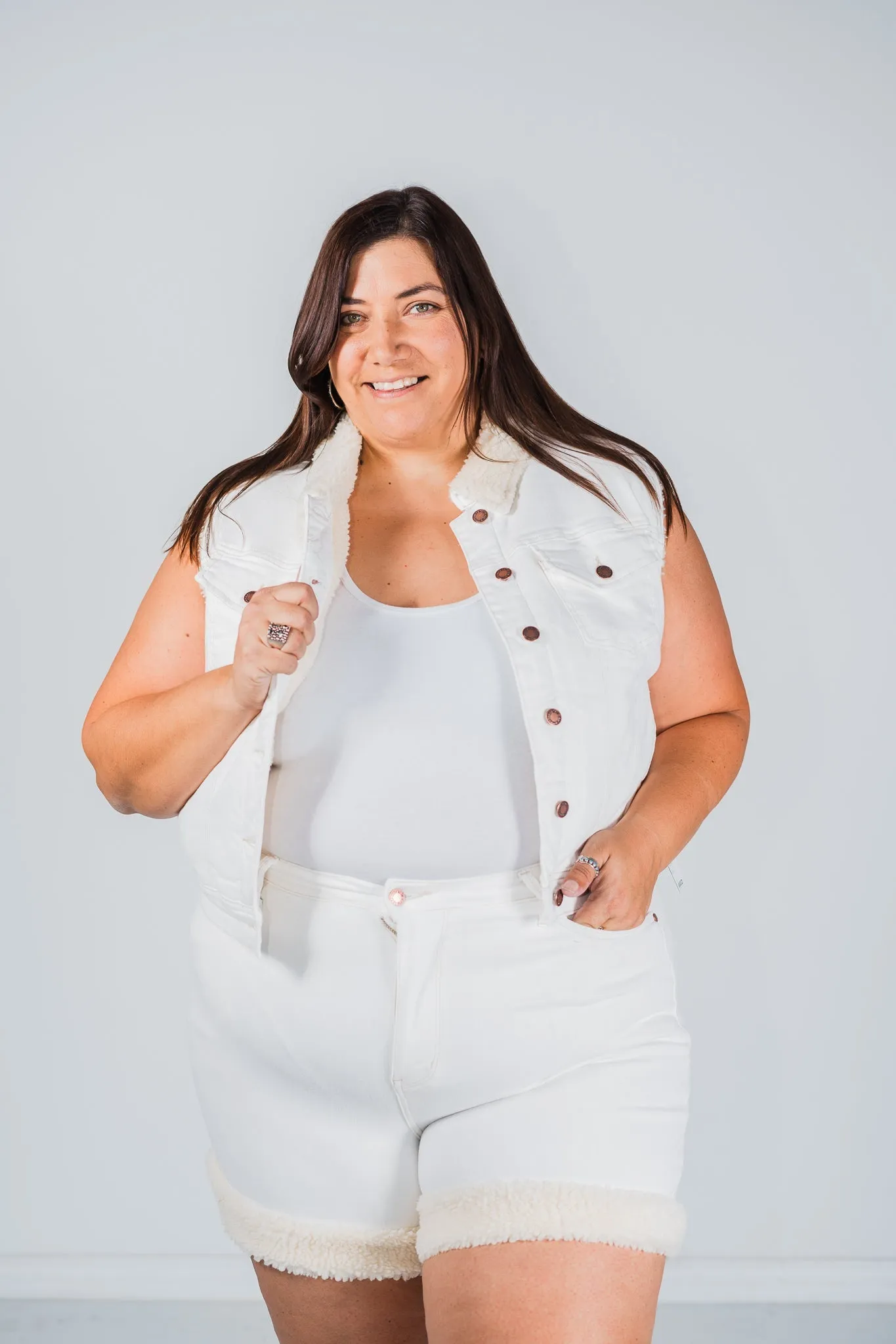 Judy Blue White Sherling Lined Vest