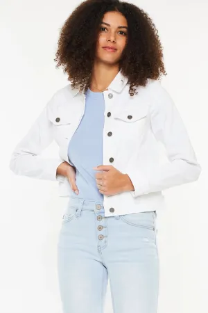 Kan Can Women's Stretch White Denim Jacket