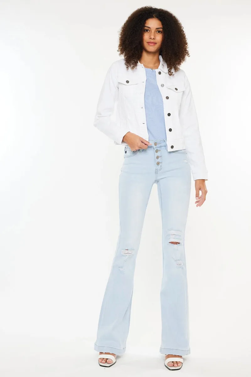 Kan Can Women's Stretch White Denim Jacket