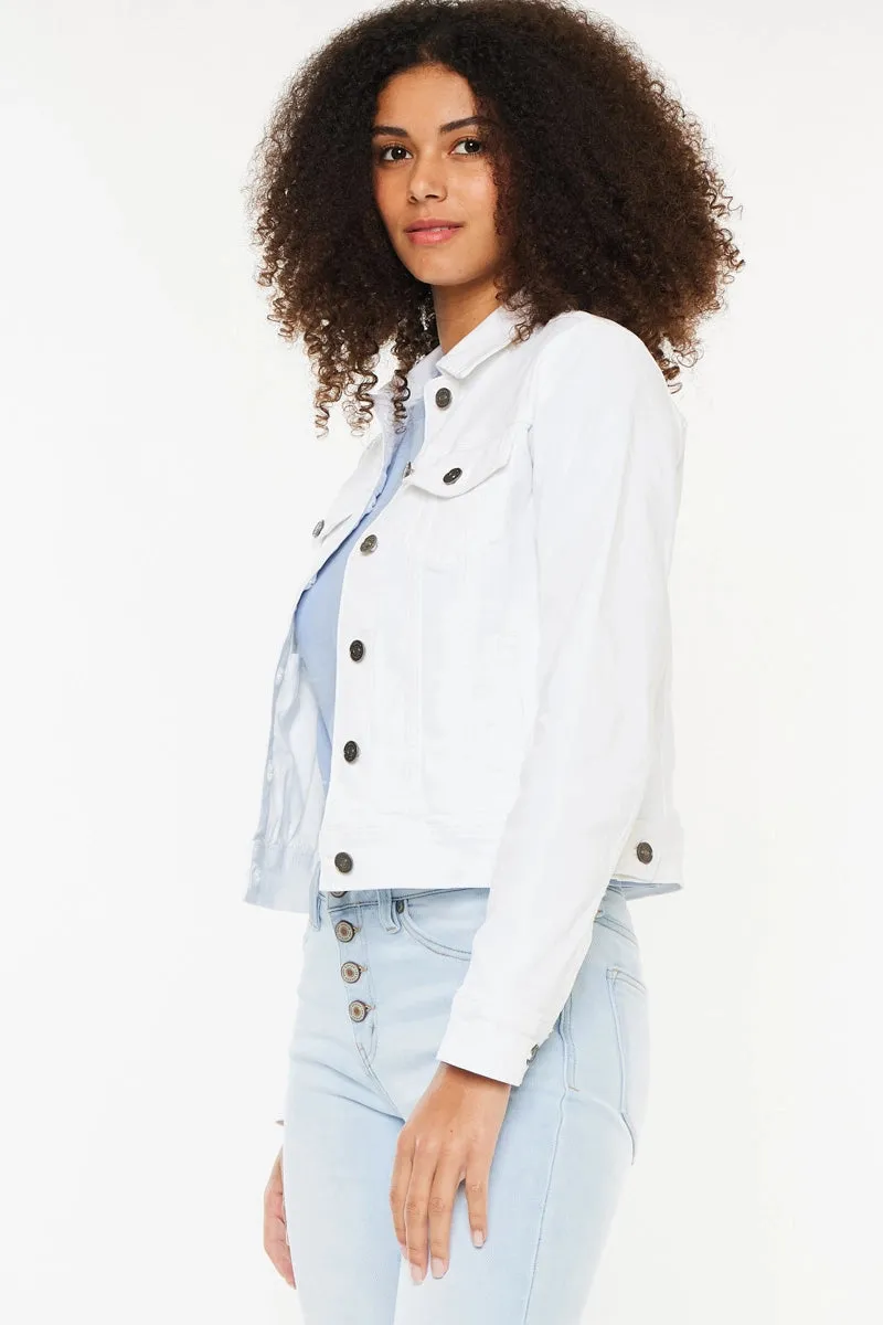 Kan Can Women's Stretch White Denim Jacket