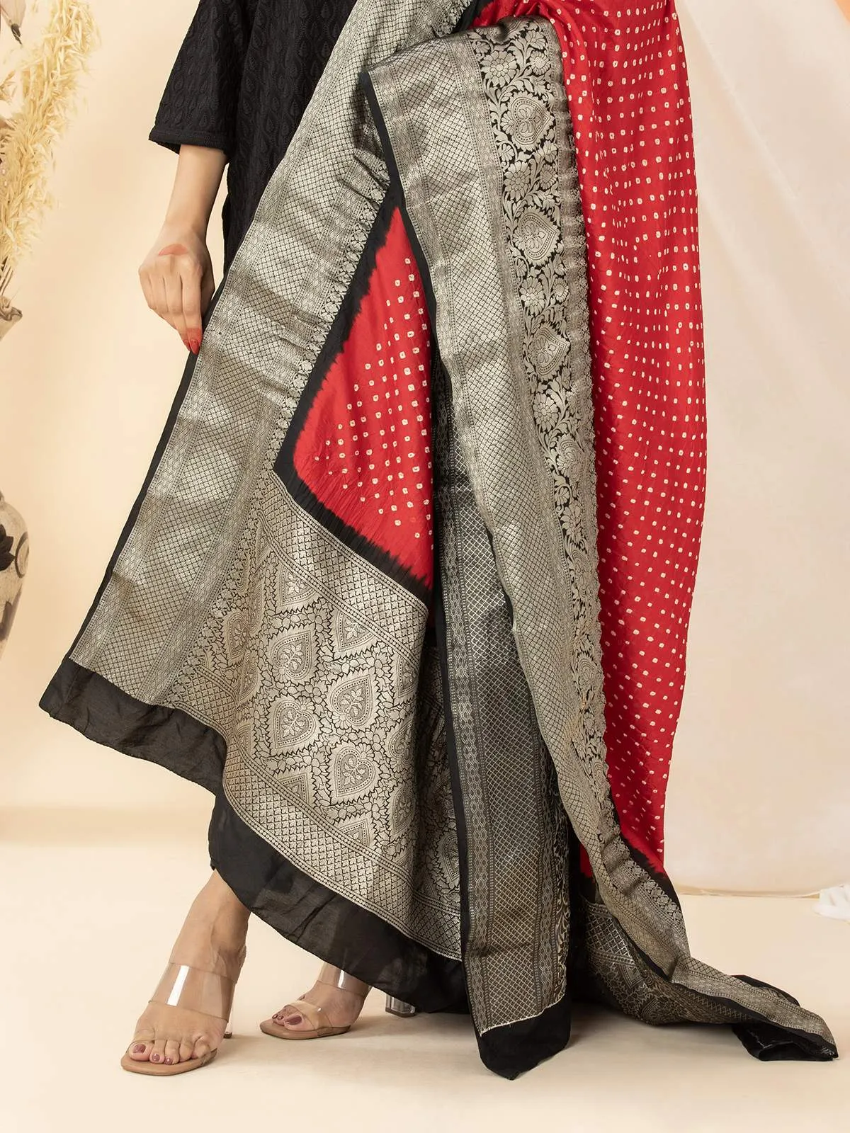 Kanjivaram Bandhani Dupatta Black