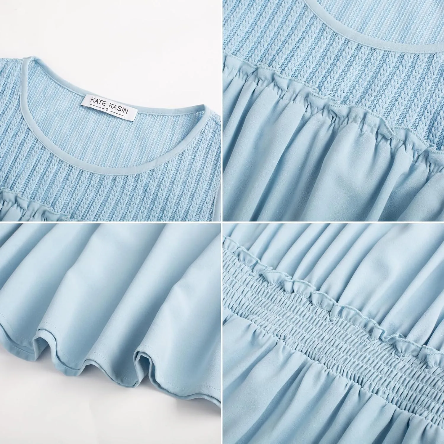 Kate Kasin Women's Summer Dresses Casual Sleeveless A-Line Midi Sundress Smocked Waist Flowy Tiered Beach Dress