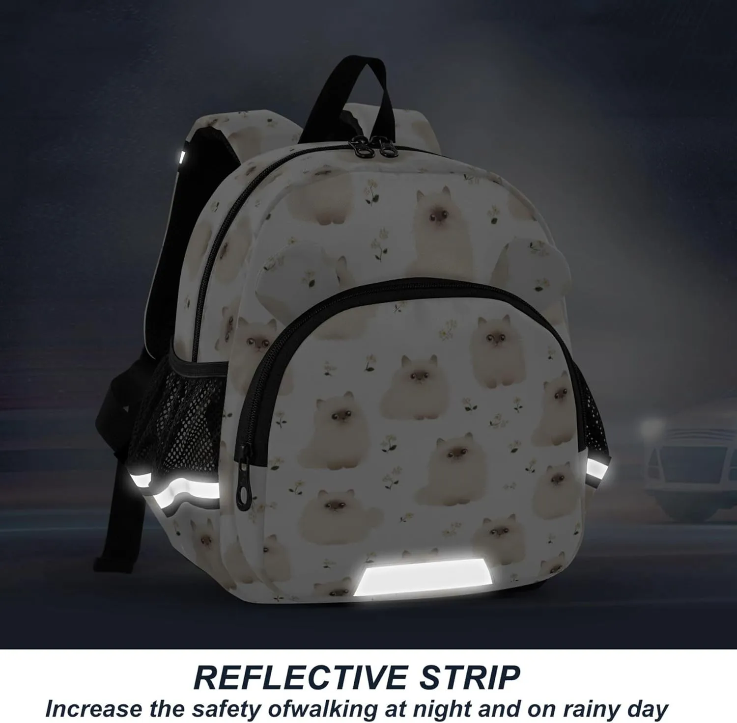 KLL Cute Ears Daycare Backpack Leash Little Girls Anti-Lost Personalized Bookbag Decorations with Reflective Strip S Cute Himalayan Cats White