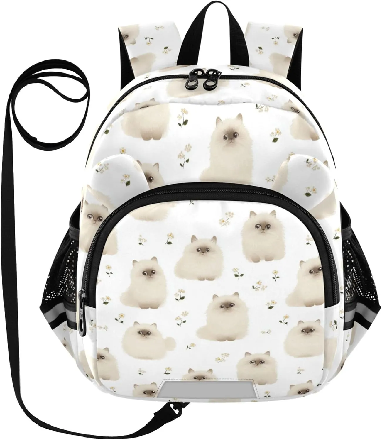 KLL Cute Ears Daycare Backpack Leash Little Girls Anti-Lost Personalized Bookbag Decorations with Reflective Strip S Cute Himalayan Cats White
