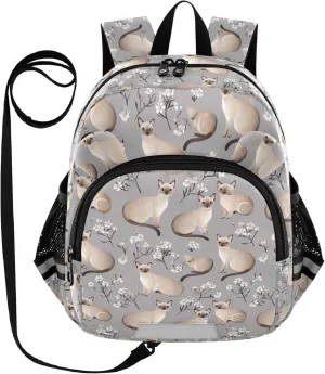 KLL Cute Ears Preschool Backpacks Leash Boys Girls Anti-Lost Personalized School Bag For Toddlers with Reflective Strip S Aesthetic Burmese Cats Grey