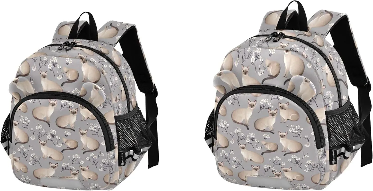 KLL Cute Ears Preschool Backpacks Leash Boys Girls Anti-Lost Personalized School Bag For Toddlers with Reflective Strip S Aesthetic Burmese Cats Grey