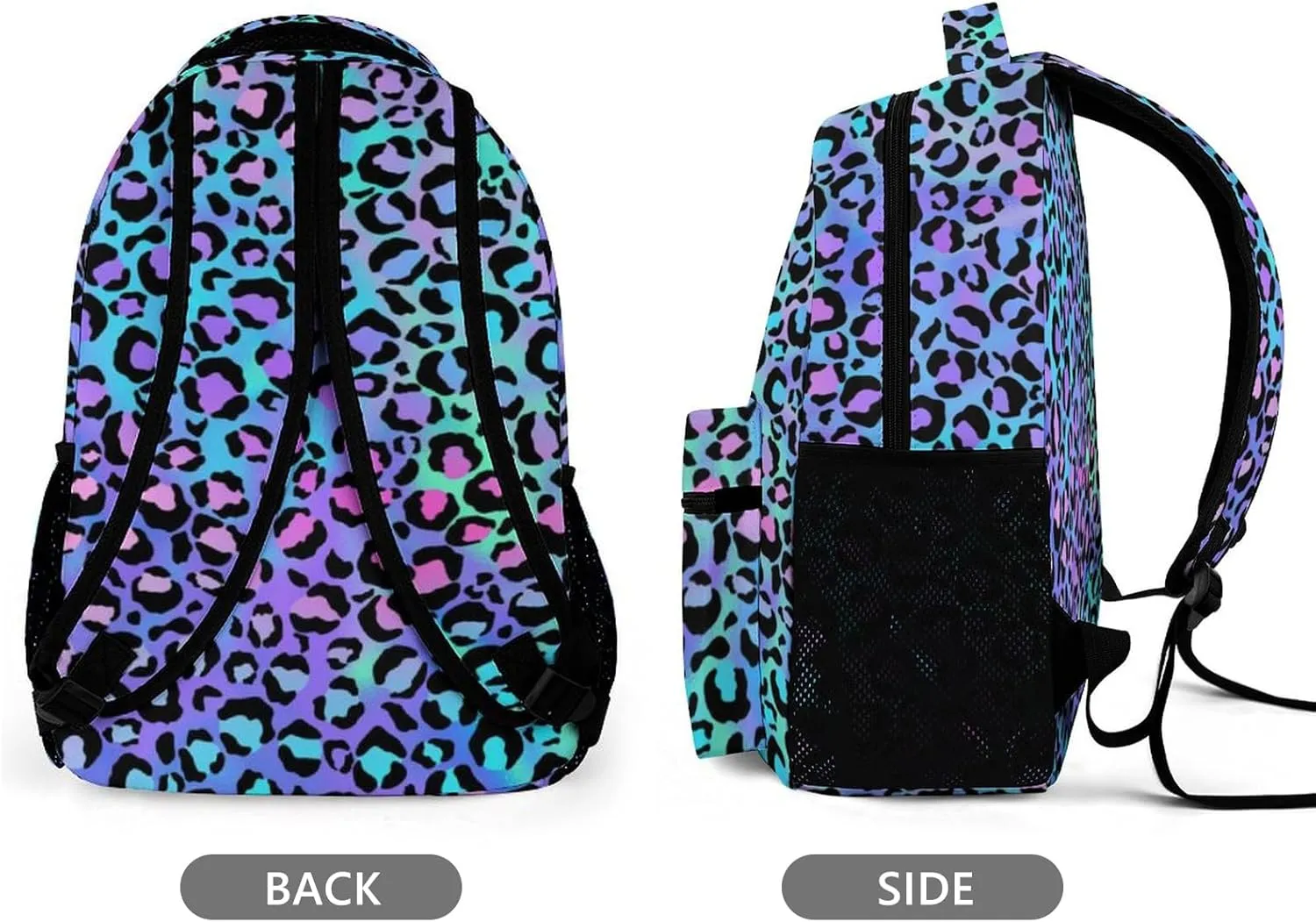 KOYI Leopard Print Backpack for Girls Cheetah Backpack, Gradient Bright Neon Blue Purple Cheetah Print Backpack, Children Casual Daypack Travel Laptop Backpack, 16.5 Inch