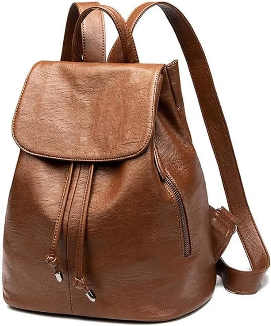 Ladies Casual Large Capacity Multifunctional Double Shoulder Backpack Portable Women's Travel Leather Backpacks (Brown)