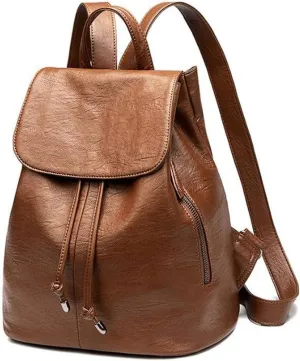 Ladies Casual Large Capacity Multifunctional Double Shoulder Backpack Portable Women's Travel Leather Backpacks (Brown)
