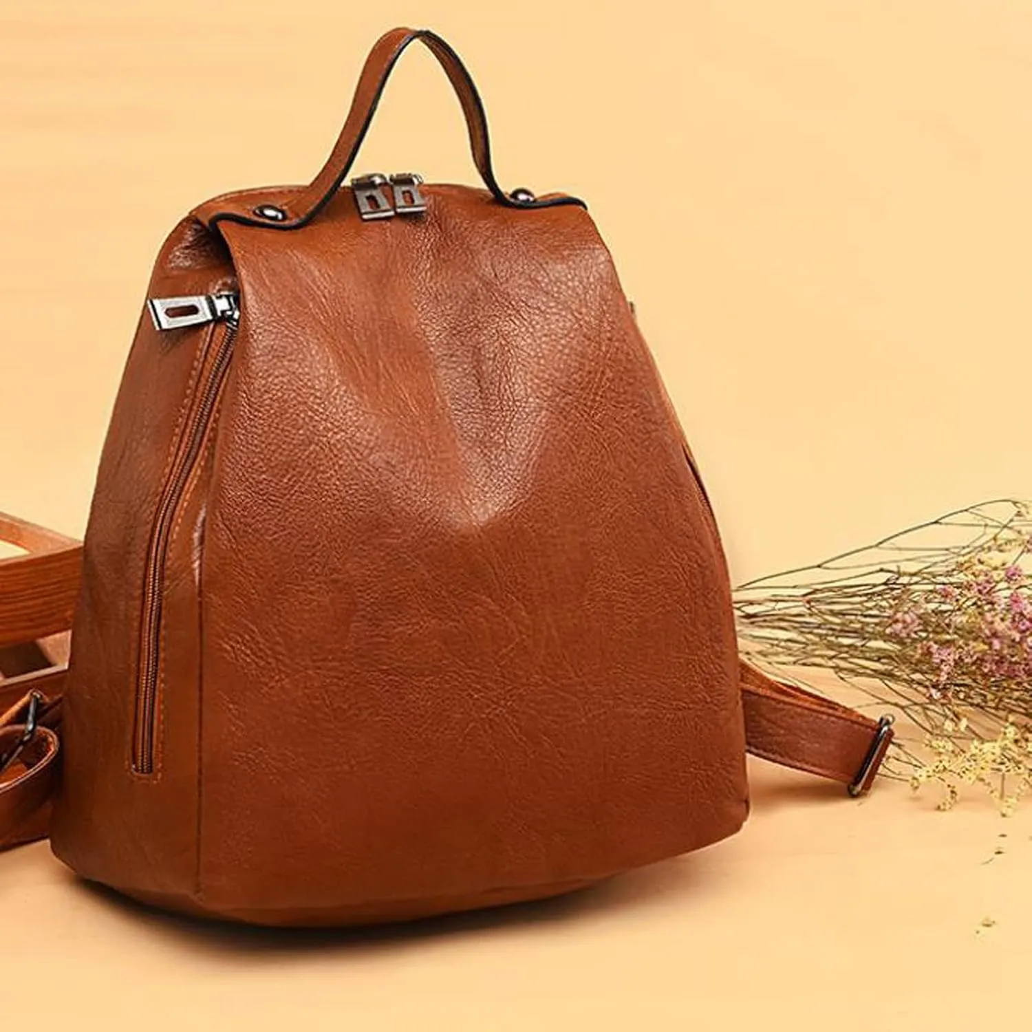 Ladies Casual Simple Design Multifunctional Fashion Shoulder Bag Portable Women Travel Backpacks (Black)