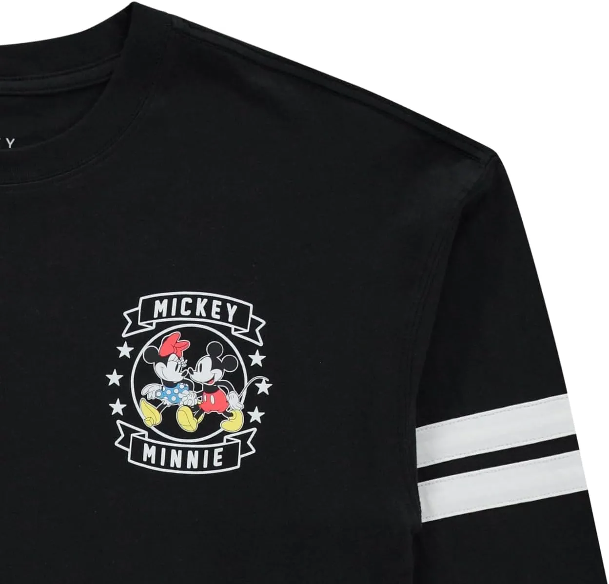 Ladies Mickey & Minnie Mouse Shirt - Lilo and Stitch Mickey & Minnie - Long Sleeve Varsity Stripe Sleeve Athletic Tee