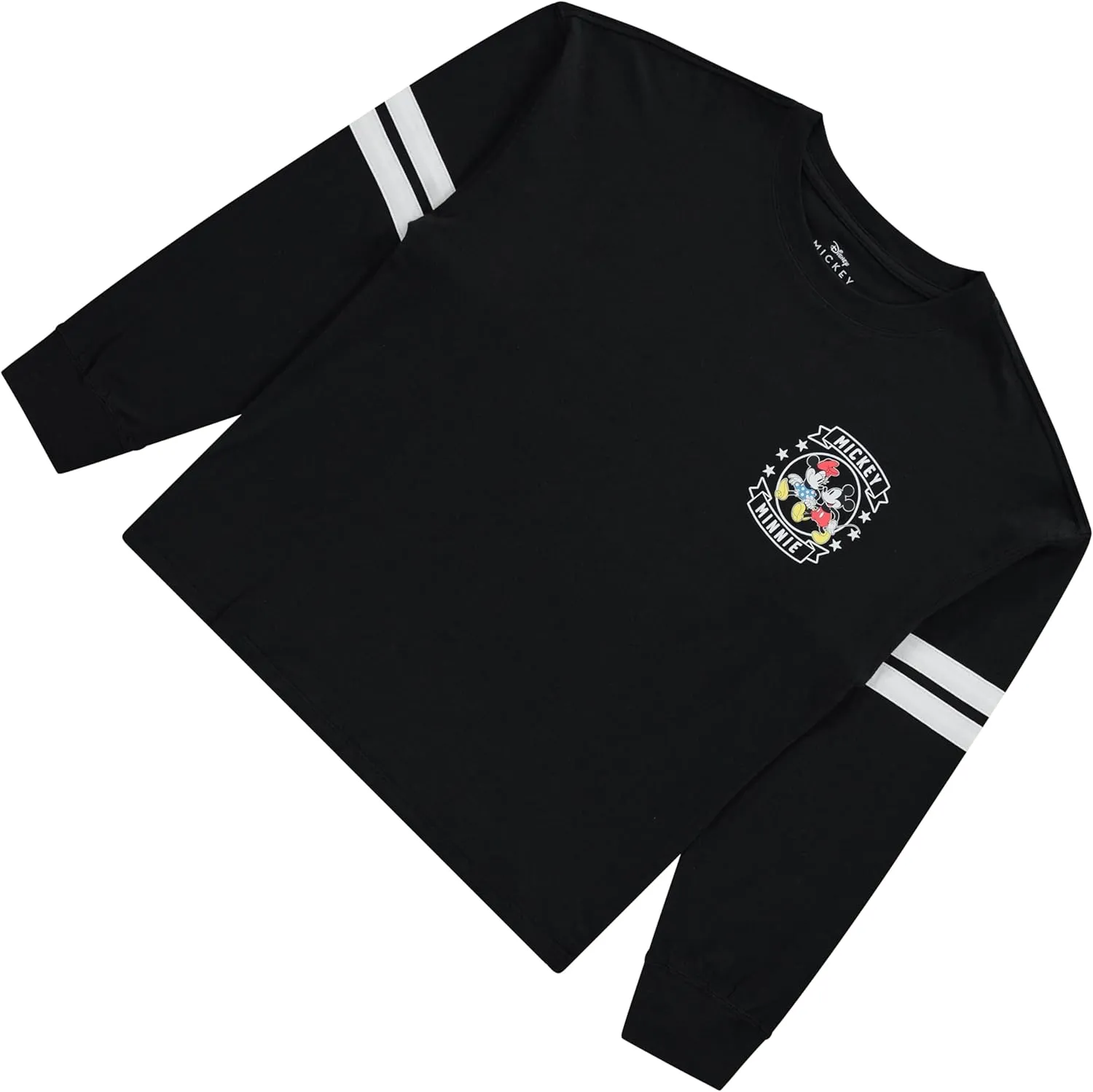 Ladies Mickey & Minnie Mouse Shirt - Lilo and Stitch Mickey & Minnie - Long Sleeve Varsity Stripe Sleeve Athletic Tee