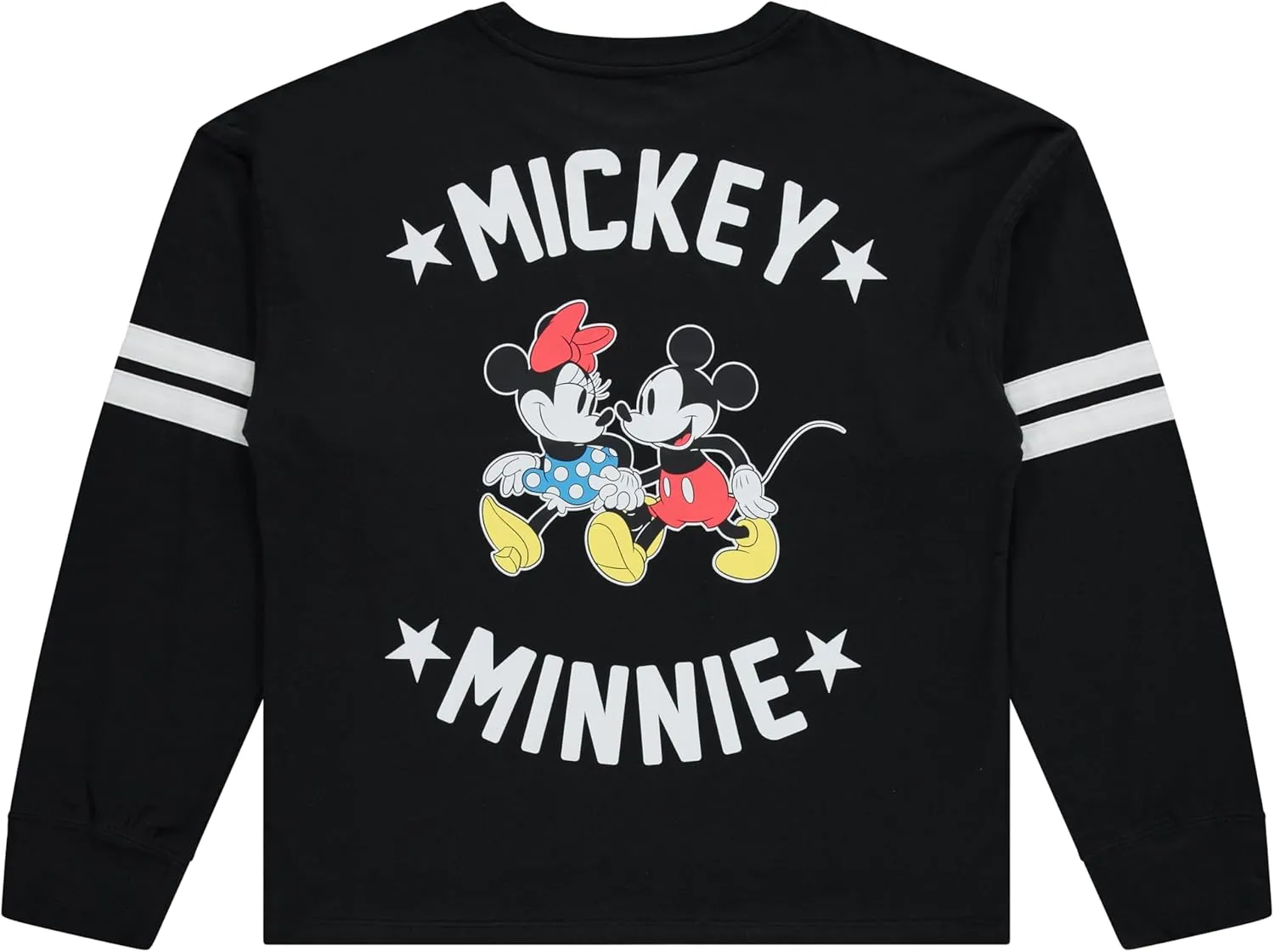 Ladies Mickey & Minnie Mouse Shirt - Lilo and Stitch Mickey & Minnie - Long Sleeve Varsity Stripe Sleeve Athletic Tee