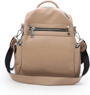 Ladies PU Leather Simple Retro Hobo Shoulder Bag Portable Women's Travel Backpacks (Khaki)