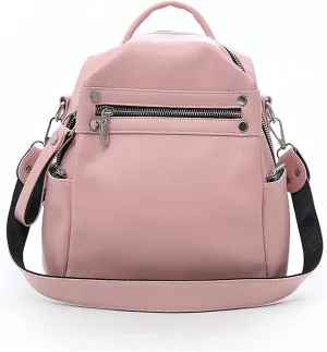 Ladies PU Leather Simple Retro Hobo Shoulder Bag Portable Women's Travel Backpacks (Pink)