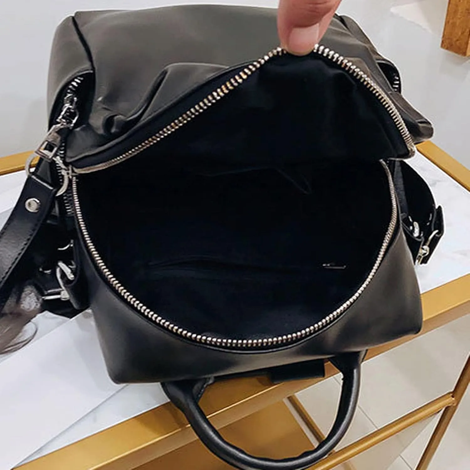 Ladies PU Leather Simple Retro Hobo Shoulder Bag Portable Women's Travel Backpacks (White)