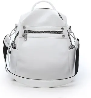 Ladies PU Leather Simple Retro Hobo Shoulder Bag Portable Women's Travel Backpacks (White)