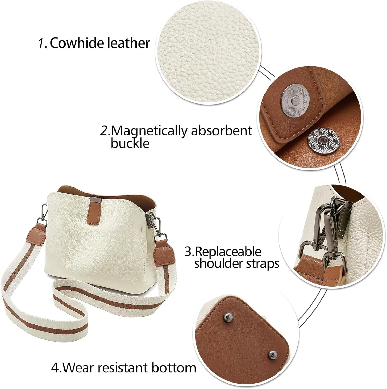 LAORENTOU Vegan Leather Crossbody Bags for Women Heart Shaped Magnetic Buckle Shoulder Bag Purse for Ladies