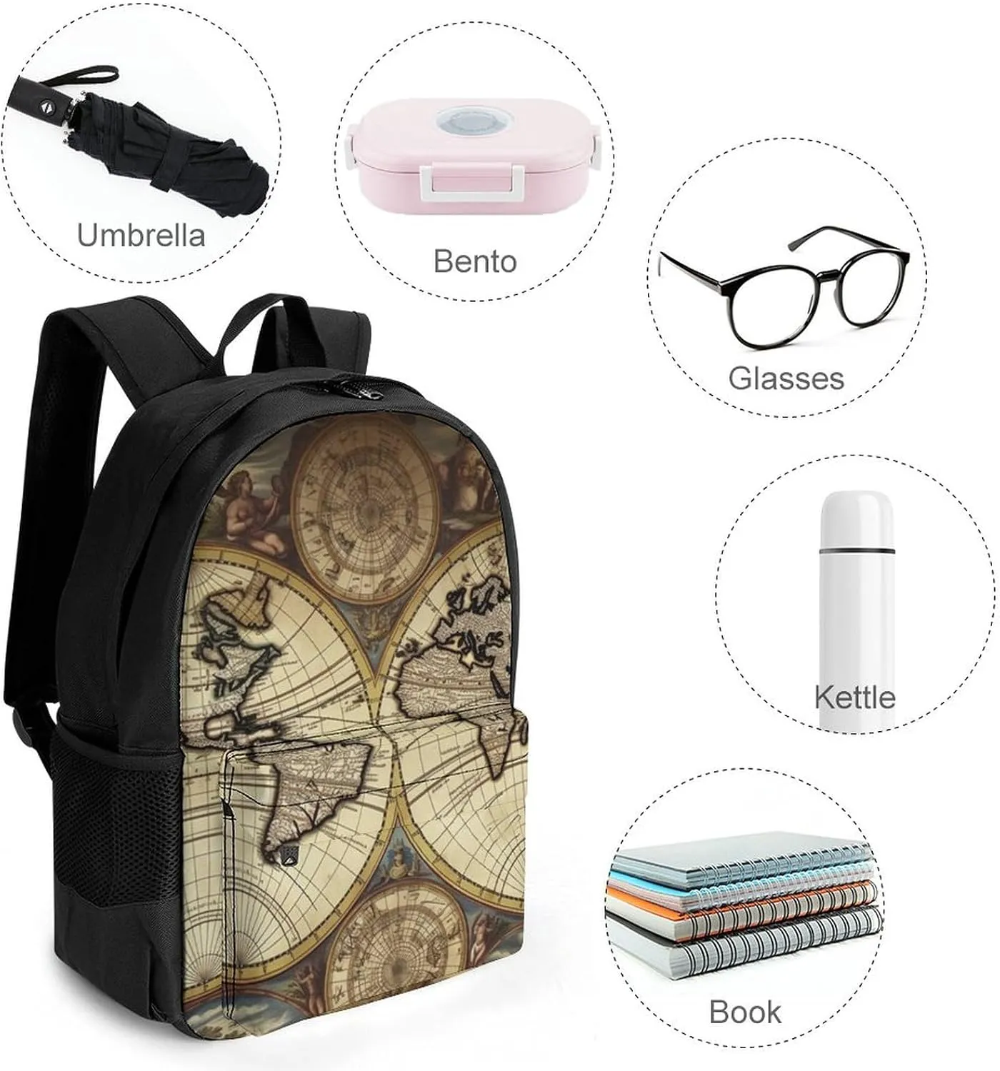 Laptop Backpack for Men Women Lightweight Backpack Ancient Map World Globe Daypack Rucksack with Compartment Laptop Bag